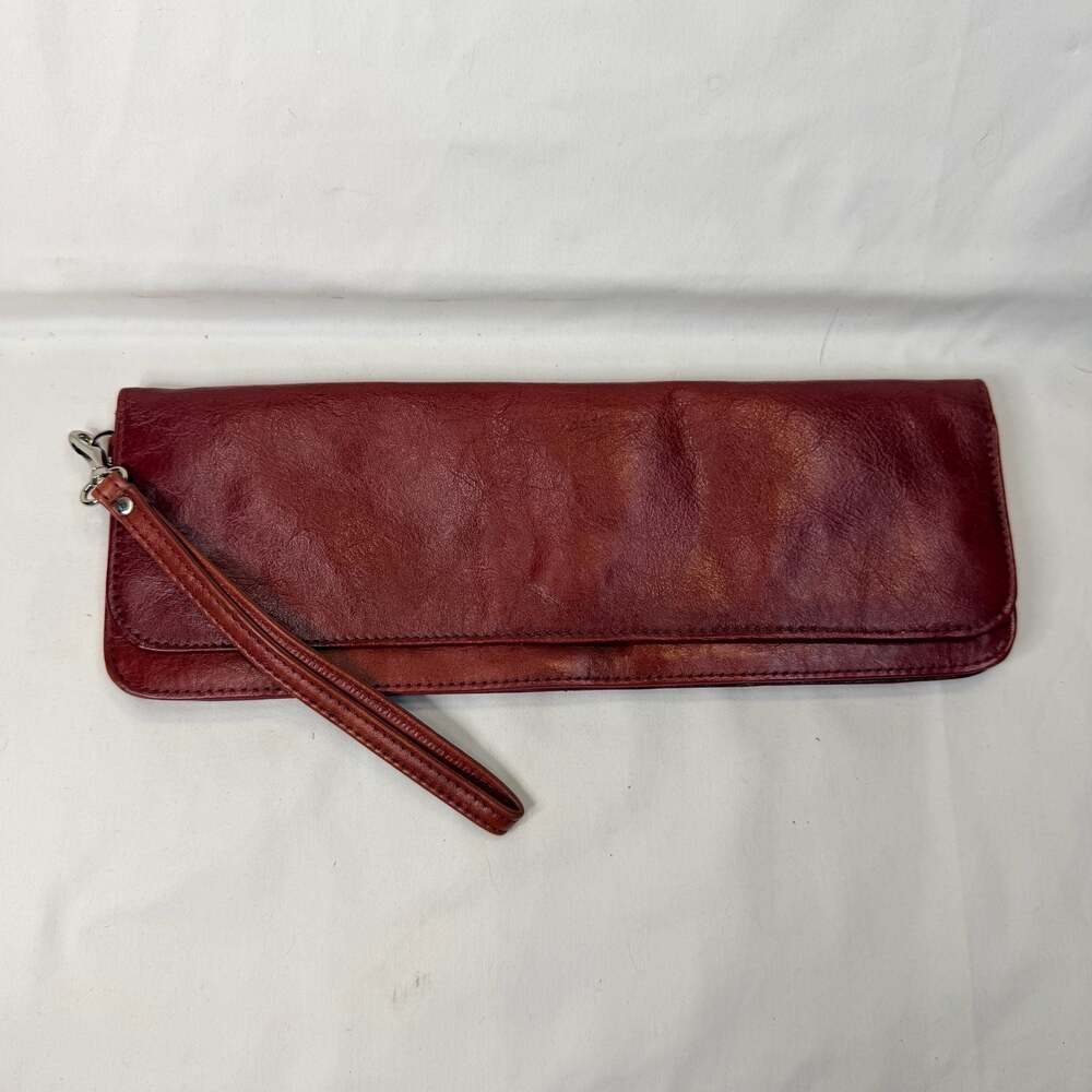 Wilsons Leather Pelle Studio Italian Leather Red Wristlet Clutch Wallet Bag